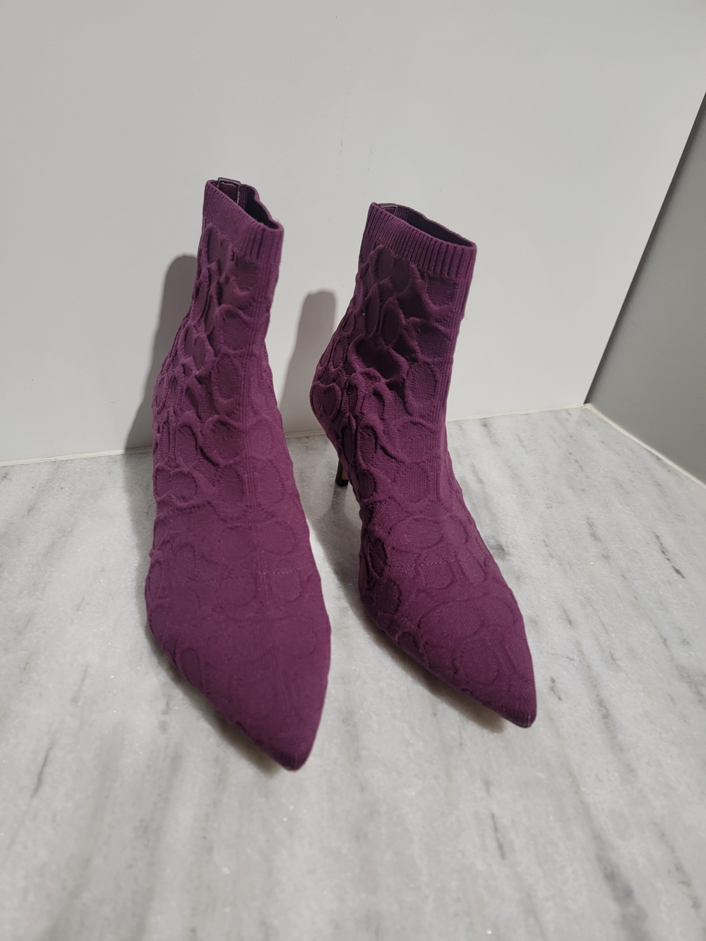Coach Purple Knit Pointed-Toe Sock Booties
